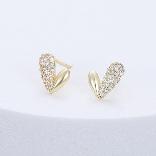 Gracee Jewellery Pave Crystal Shaped Heart Stud Earrings - Gold