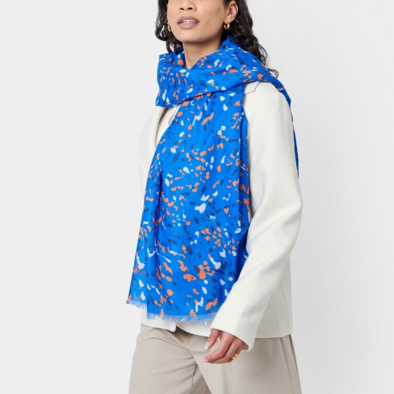 Katie Loxton Print Scarf - Terazzo - Cobalt Blue/Orange