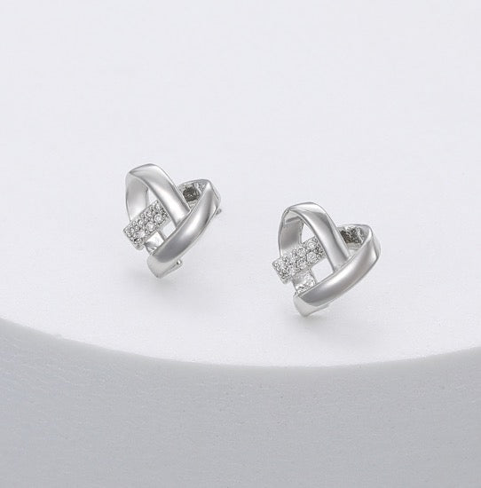 Gracee Jewellery Twist Hearts Pave Crystal & Silver Stud Earrings