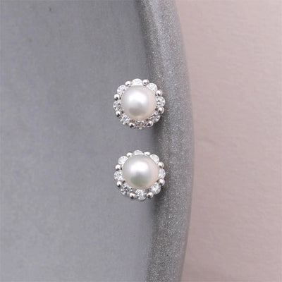 Nana - Terrarium Bottle - Sterling Silver Pearl & Diamante Stud Earrings