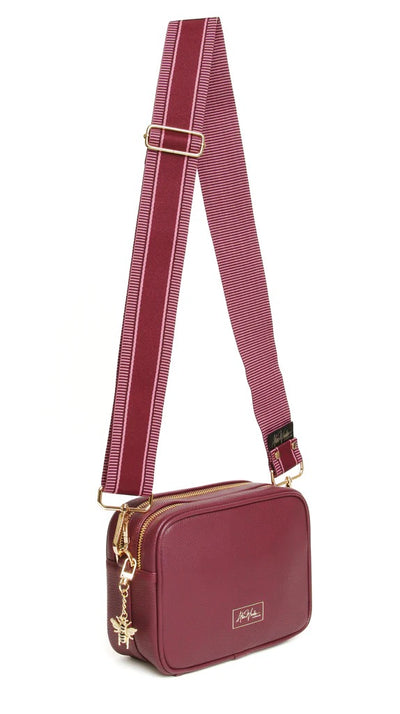 Alice Wheeler Fig Soho Double Zipped Crossbody Bag with Stripe Bag Strap