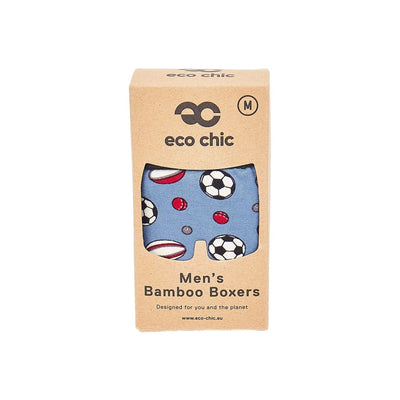 Eco Chic MENS Bamboo Boxers - Sports Balls - Blue