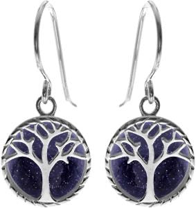 Kali Ma Sterling Silver & Blue Goldstone Tree of Life Drop Earrings
