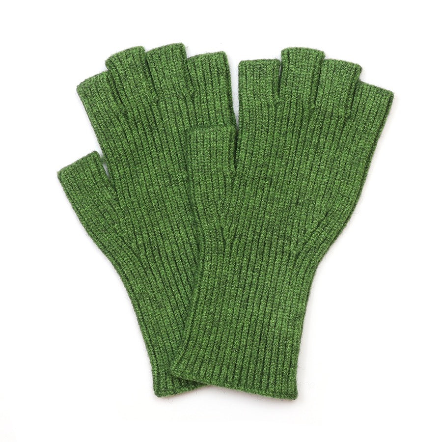 POM - Yasmin - Fine Rib Knit Plain Fingerless Gloves - Forest Green