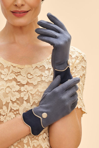 Powder Pandora Faux Suede Button Gloves - Navy