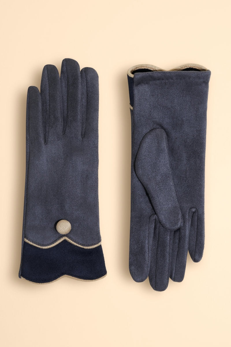 Powder Pandora Faux Suede Button Gloves - Navy