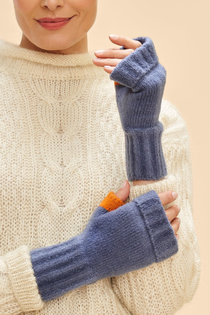 Powder Ladies Cassia Wrist Warmers - Denim Blue/Tangerine