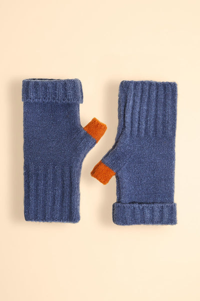 Powder Ladies Cassia Wrist Warmers - Denim Blue/Tangerine