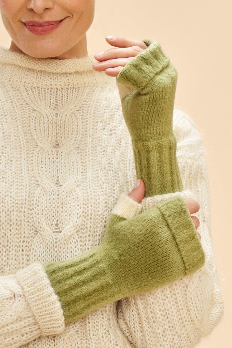 Powder Ladies Cassia Wrist Warmers - Sage Green/Off White