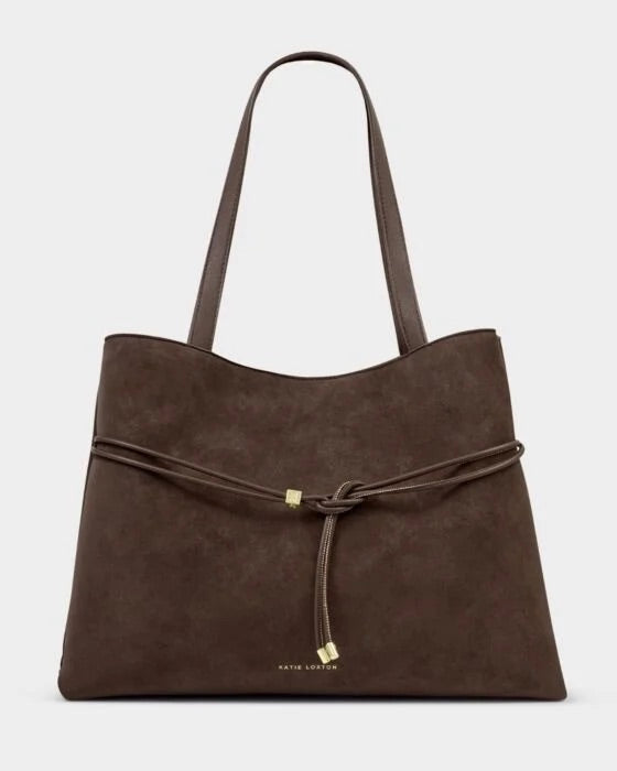 Katie Loxton Lori Suedette Large Tote Shoulder Handbag - Bitter Chocolate