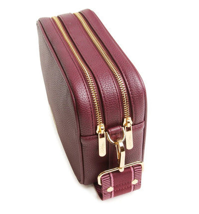 Alice Wheeler Fig Soho Double Zipped Crossbody Bag with Stripe Bag Strap