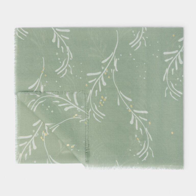 Katie Loxton Foil Print Scarf -Mistletoe - Sage Green/Off White/Gold