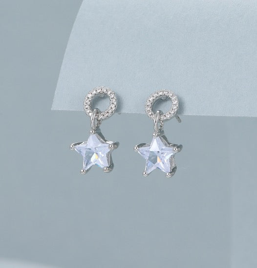 Gracee Jewellery Pave Circle & Crystal Star Charm Earrings -Silver