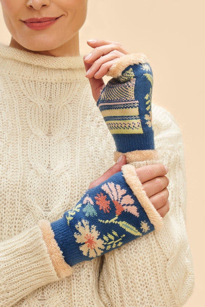 Powder Ladies Watercolour Floral Wrist Warmers - Denim