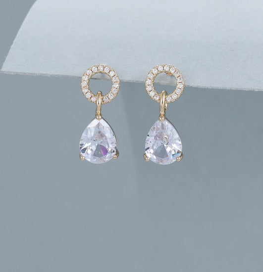 Gracee Jewellery Pave Circle & Crystal Teardrop Charm Earrings -Gold