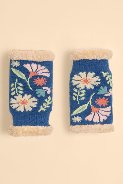 Powder Ladies Watercolour Floral Wrist Warmers - Denim