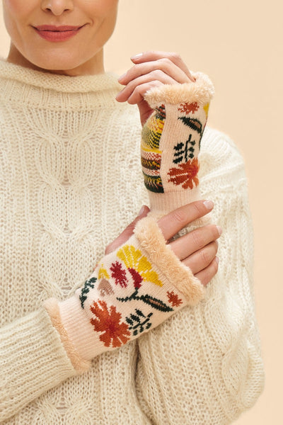 Powder Ladies Watercolour Floral Wrist Warmers - Cream