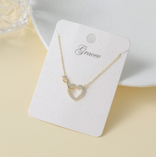 Gracee Jewellery Pave Crystal Heart & Linked Infinity Necklace -Gold