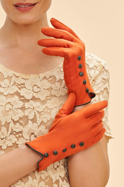 Powder Beatrice Faux Suede Multi Button Gloves - Tangerine