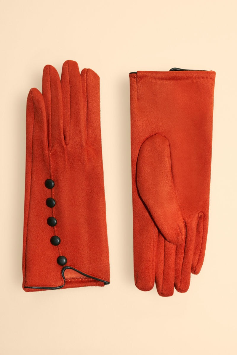 Powder Beatrice Faux Suede Multi Button Gloves - Tangerine