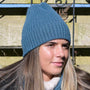 POM Dusky Teal Lurex Ribbed Knitted Sequin Beanie Hat
