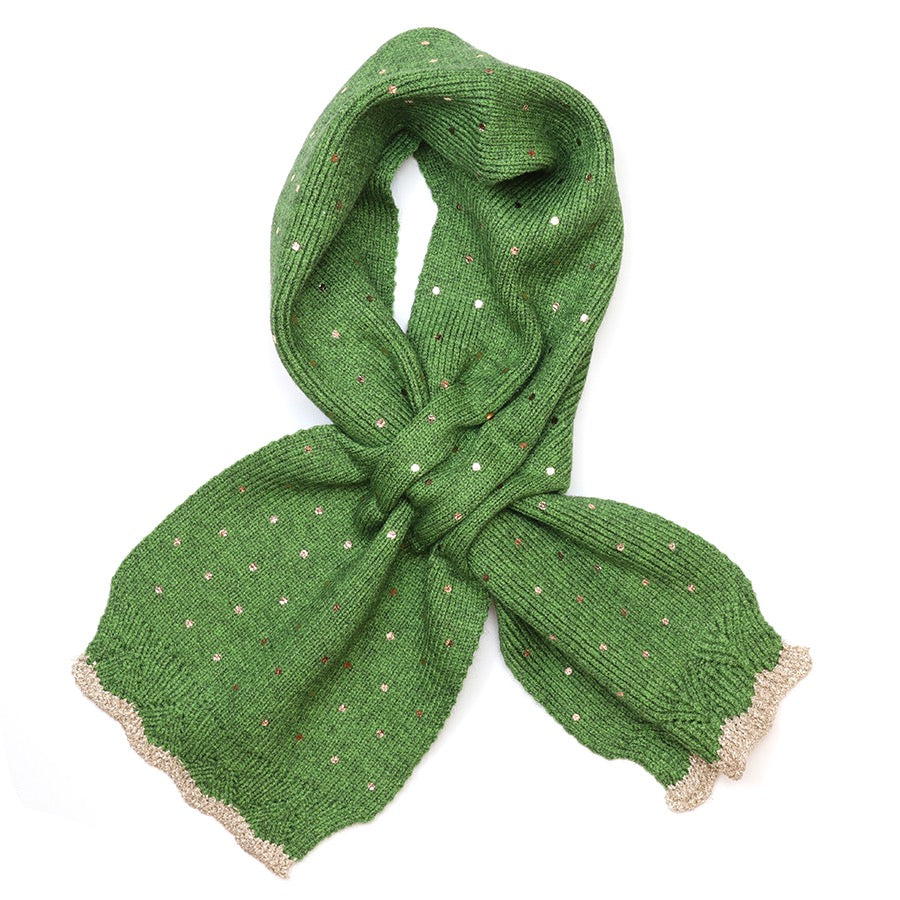POM - Yasmin - Forest Green Metallic Spot - Knit Pull Through Crossover Scarf