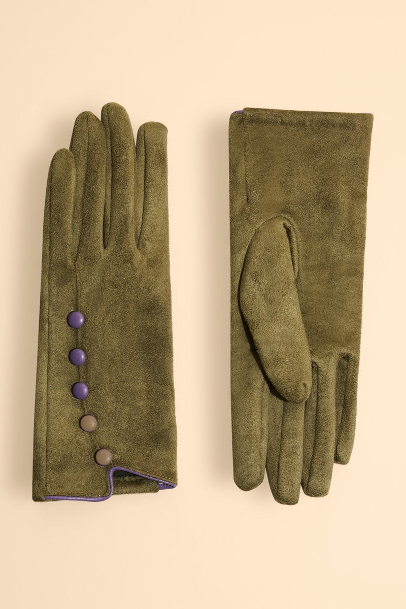 Powder Beatrice Faux Suede Multi Button Gloves - Sage Green