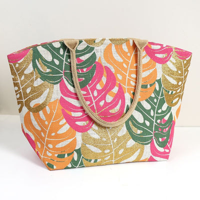 POM Gold & Pink Monstera Leaf Beach/Shopper Bag