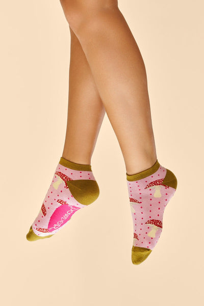 Powder Tiny Toadstools Ladies Trainer Socks - Pink