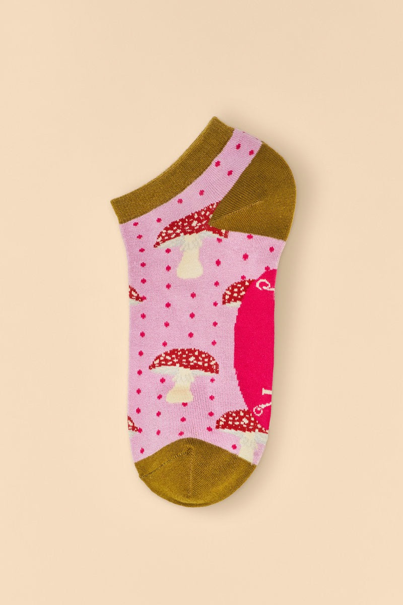 Powder Tiny Toadstools Ladies Trainer Socks - Pink