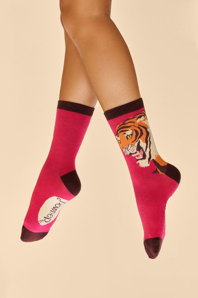 Powder Thrill of the Tiger Bamboo Ladies Ankle Socks - Fuchsia Pink