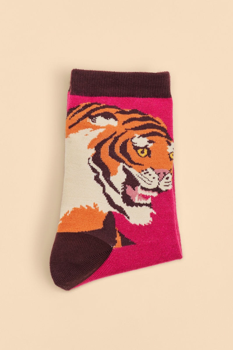 Powder Thrill of the Tiger Bamboo Ladies Ankle Socks - Fuchsia Pink