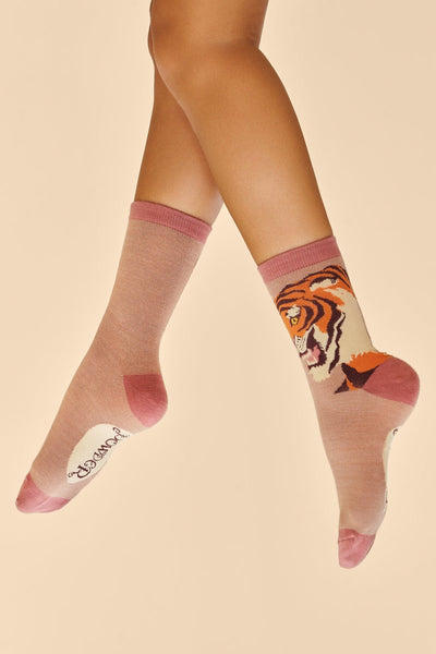 Powder Thrill of the Tiger Bamboo Ladies Ankle Socks - Dusky Rose