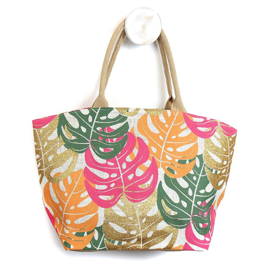 POM Gold & Pink Monstera Leaf Beach/Shopper Bag