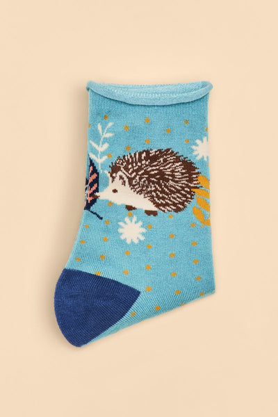 Powder Hedgehog Hunting in Leaves Ladies Ankle Socks - Ice