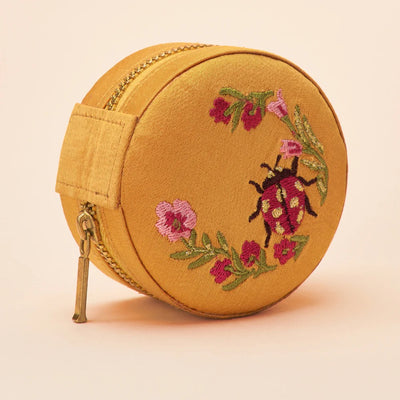 Powder Mini round Jewellery Box - Ladybird - Mustard