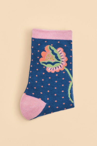 Powder Scandinavian Stems Floral Ladies Ankle Socks - Navy