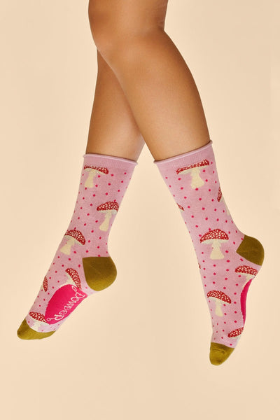 Powder Tiny Toadstools Ladies Ankle Socks - Pink