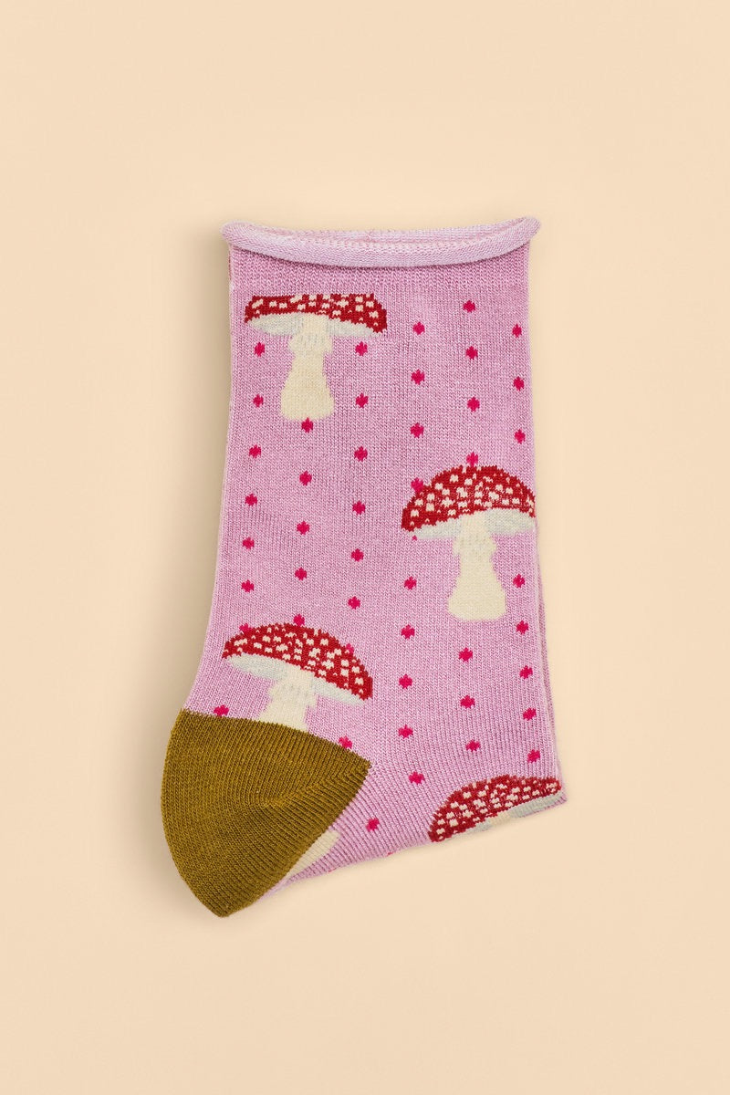 Powder Tiny Toadstools Ladies Ankle Socks - Pink