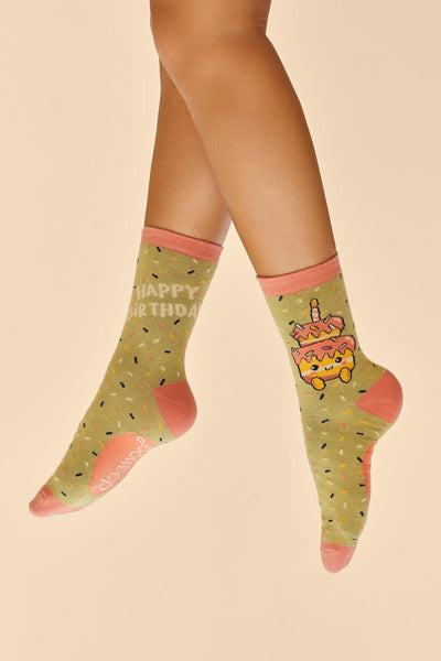 Powder Happy Birthday Tiered Cutie Ladies Ankle Socks - Sage Green