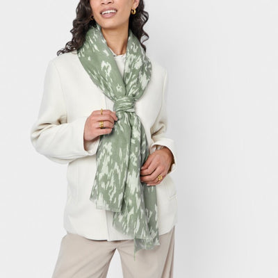 Katie Loxton Print Scarf - Abstract Animal - Sage Green/Off White