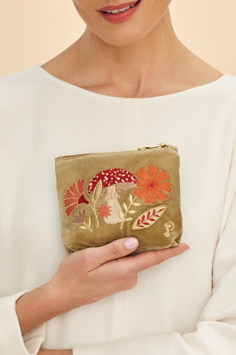 Powder Mini Velvet Zip Pouch - Tranquil Toadstool - Sage