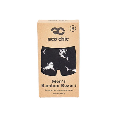 Eco Chic MENS Bamboo Boxers - Sharks - Black