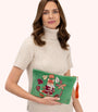 Powder Velvet Large Zip Pouch/Clutch Bag - Cosy Fox - Rich Emerald Green