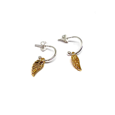 Sophia Angel Wing Sterling Silver Hoop Earrings - Gold- Clementine Jewellery