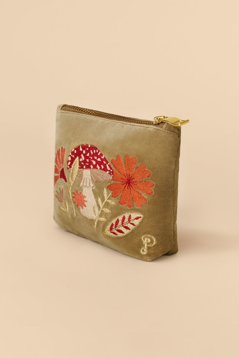 Powder Mini Velvet Zip Pouch - Tranquil Toadstool - Sage