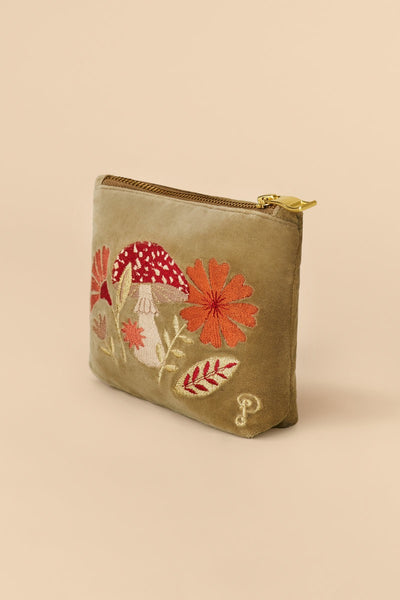 Powder Mini Velvet Zip Pouch - Tranquil Toadstool - Sage