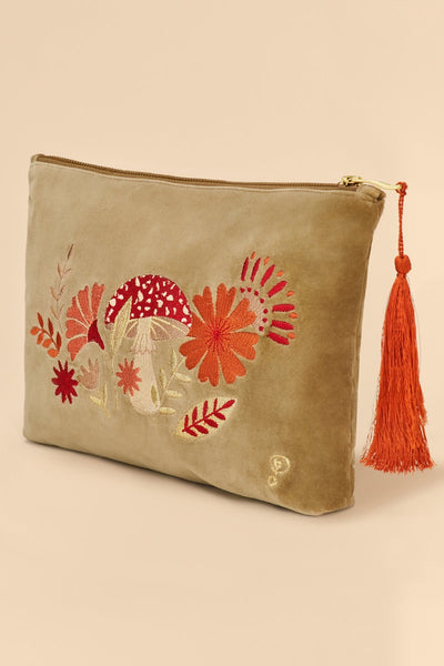 Powder Large Velvet Zip Pouch - Tranquil Toadstool - Sage