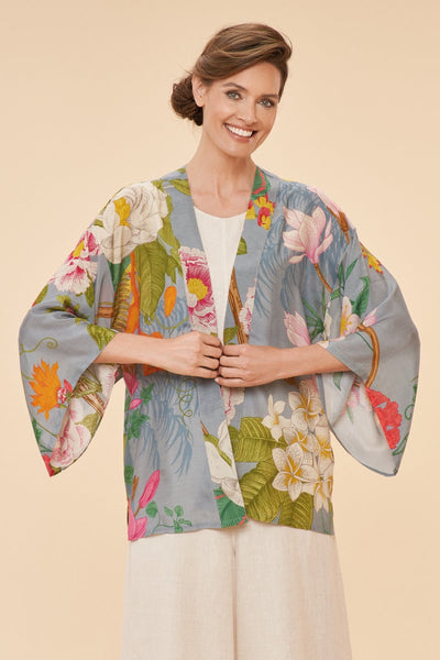 Powder Tropical Flora and Fauna Kimono Jacket - Lavender