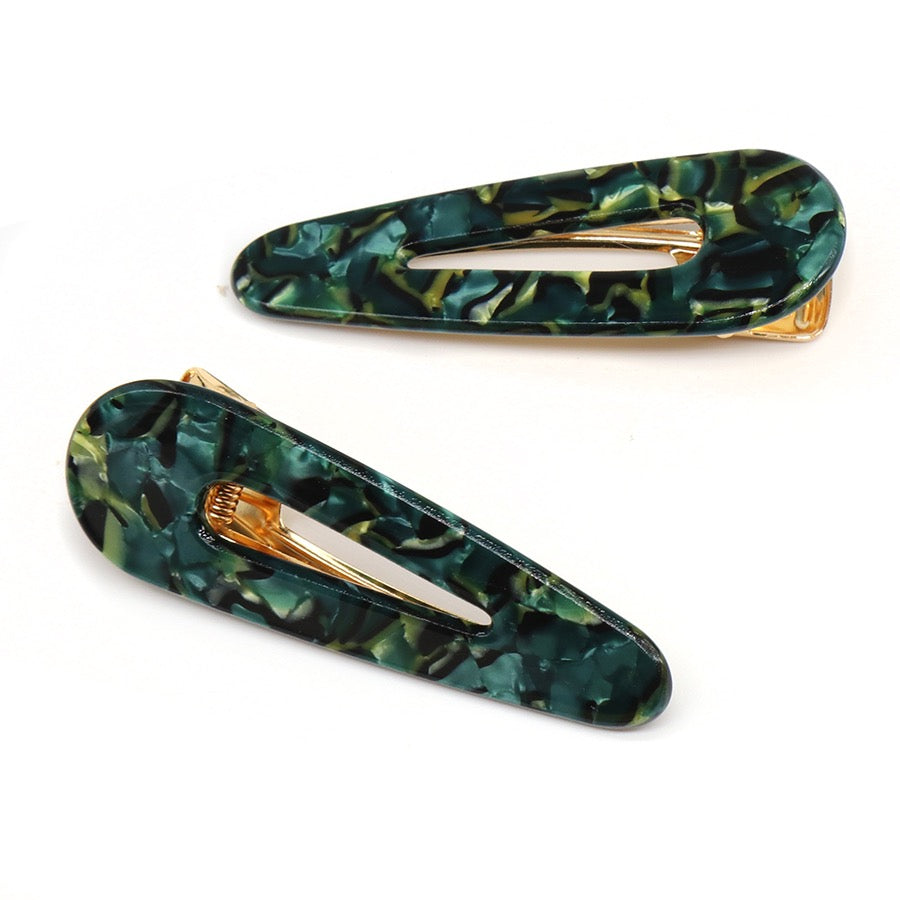 POM Green Marble Hair Slides - Set of 2h